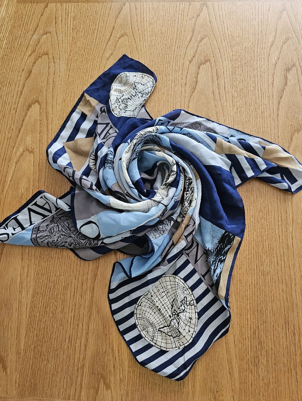 Vintage Echo New York 100% Silk Scarf Life on the Ocean Waves Nautical Map